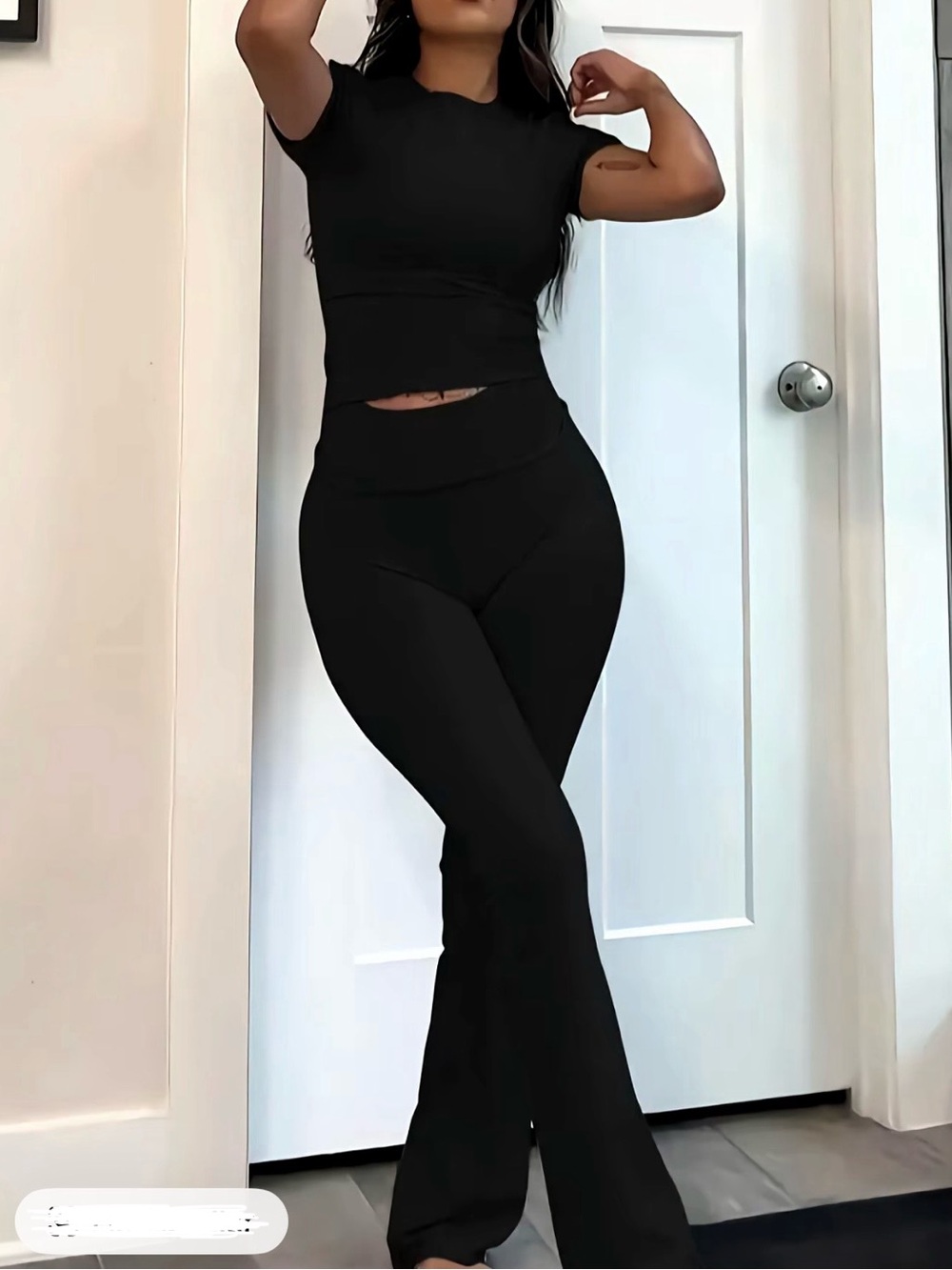 High-Waist Black Matching Set W/Flare leggings